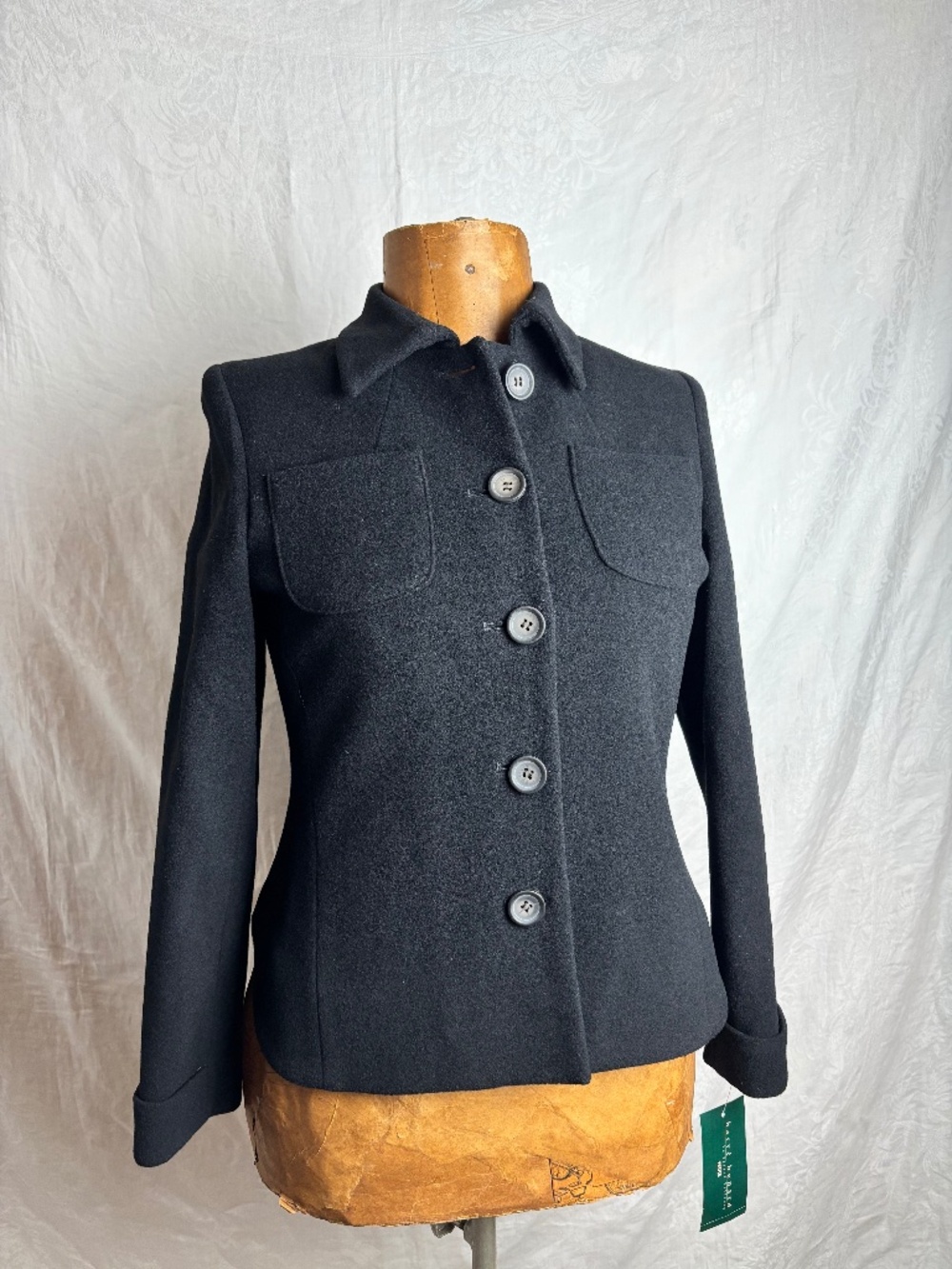 NWT Harve' Benard Black Wool Blend Utility Jacket Sz. 6P